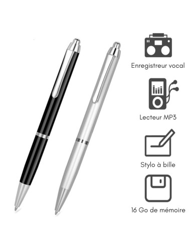 Stylo micro espion noir/blanc - fonctionnalites