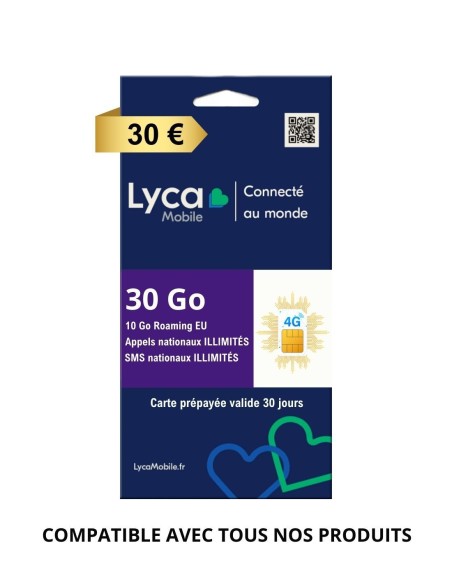 CARTE SIM PRÉPAYÉE LYCAMOBILE - 30 GO INTERNET ET APPELS / SMS ILLIMITÉS