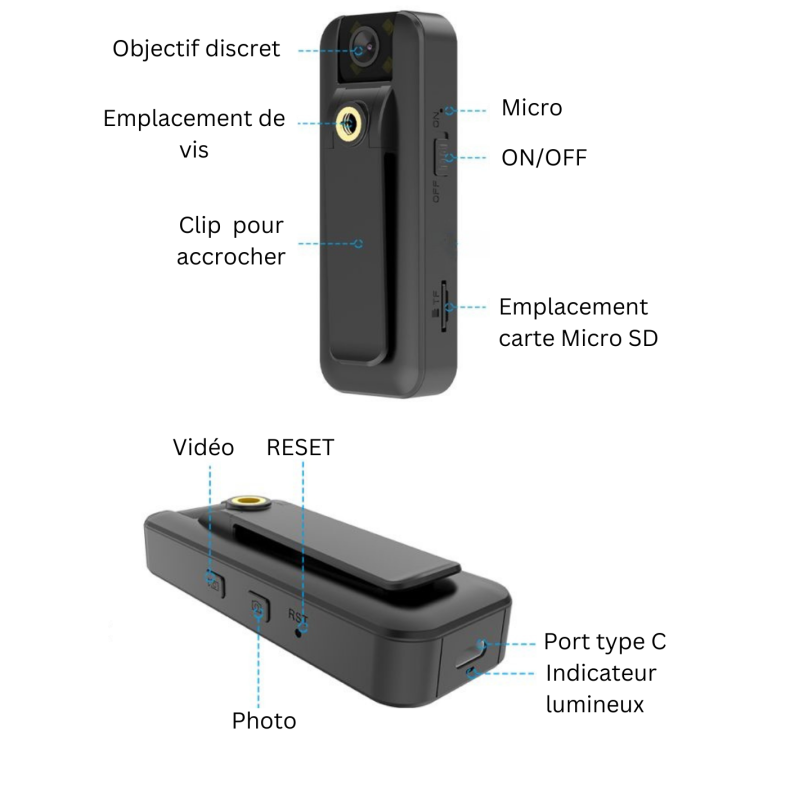 Mini caméra wifi - Full HD - Grand angle - Vision nocturne